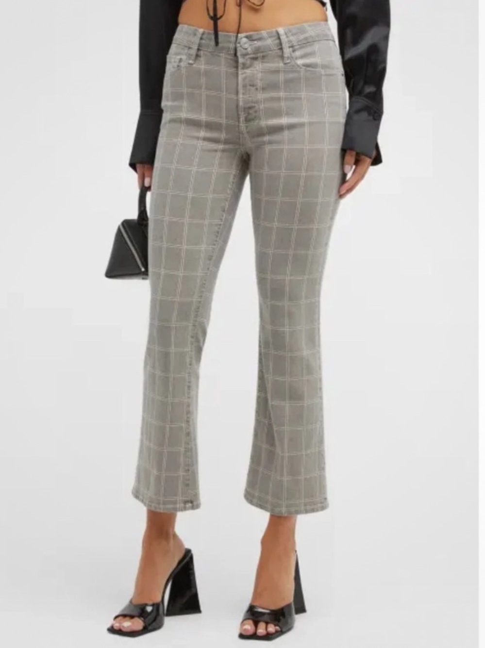 Frame Le Crop Mini Boot Window Pane Plaid Gray Denim Jeans